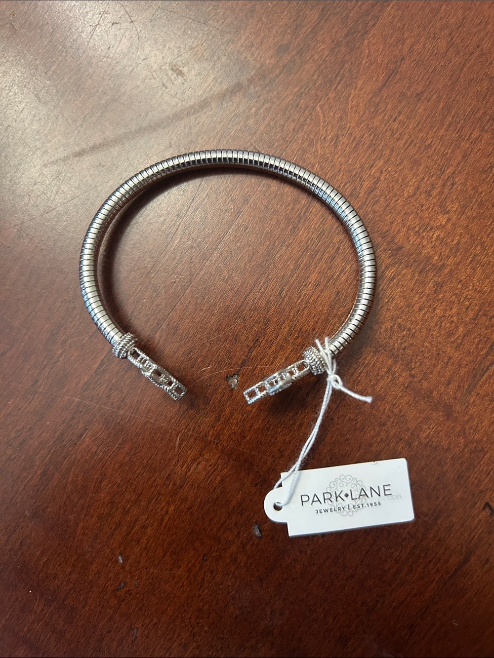 Park Lane Silver Snake Chain Cuff Bracelet with Crystal End Caps - Silver